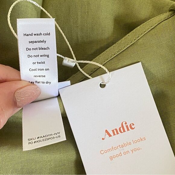 Andie Armona Ivy Green Sleeveless Wrap Linen Rayon Maxi Dress Sz M NWT - Picture 10 of 12